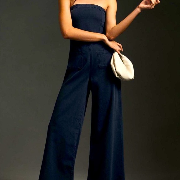 PILCRO Sz 8 The Skipper Jumpsuit Washed Out Smocked Back Wide Leg Strapless NWOT - Picture 1 of 13